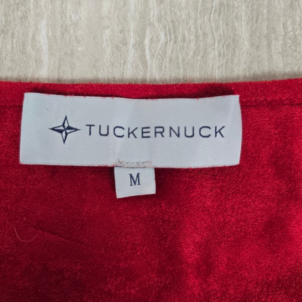 Tuckernuck Easton Faux Suede Blouse Size Medium Red V Neck Puff Sleeve - Picture 6 of 7